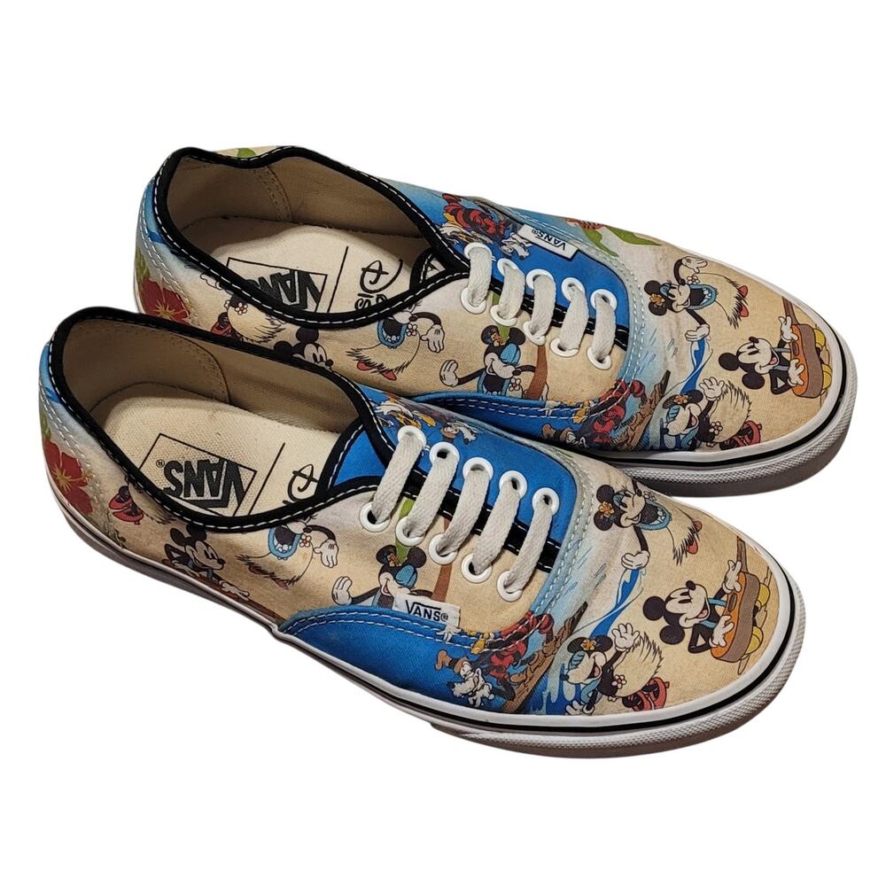 Disney Vans Wm Sz 9.5 Men Sz 8 Lace Up Low Top Style Mickey Hawaii Graphics EUC